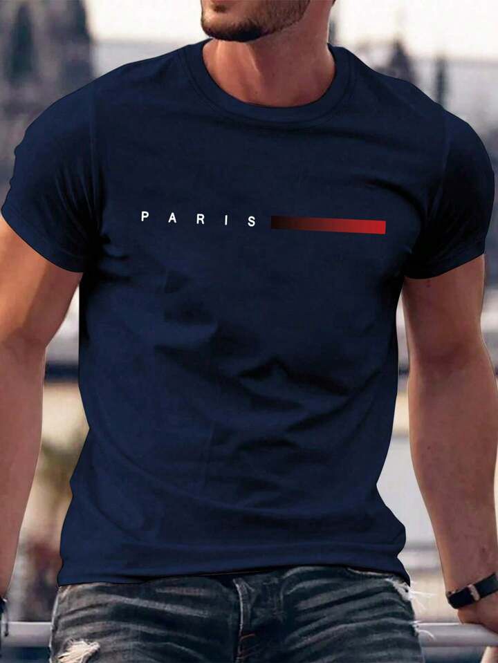CAMISETA HOMBRE AZUL PARIS LINEA ROJA