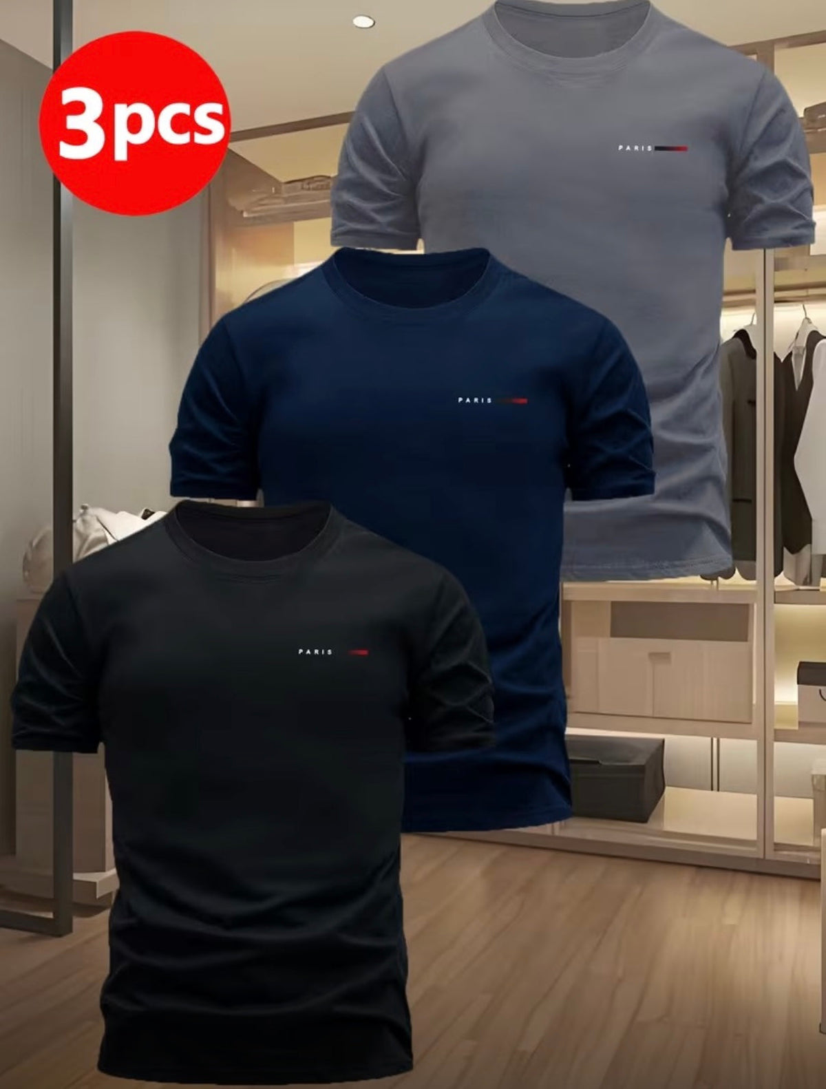 CAMISETA HOMBRE PACK DE 3 PARIS CORAZON