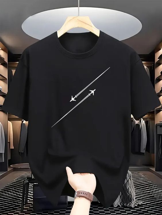 CAMISETA HOMBRE NEGRA AVION DIAGONAL