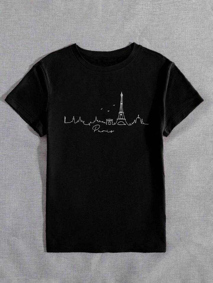 CAMISETA NEGRA DAMA CIUDAD PARIS