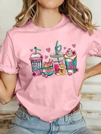 CAMISETA MUJER ROSA VASOS BE MINE