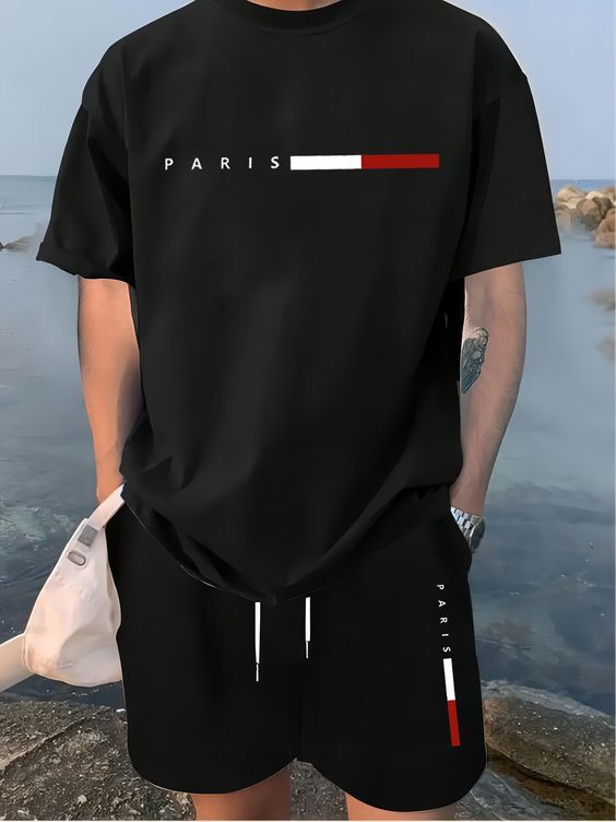 CONJUNTO HOMBRE NEGRO PARIS LINEA BLANCA ROJA