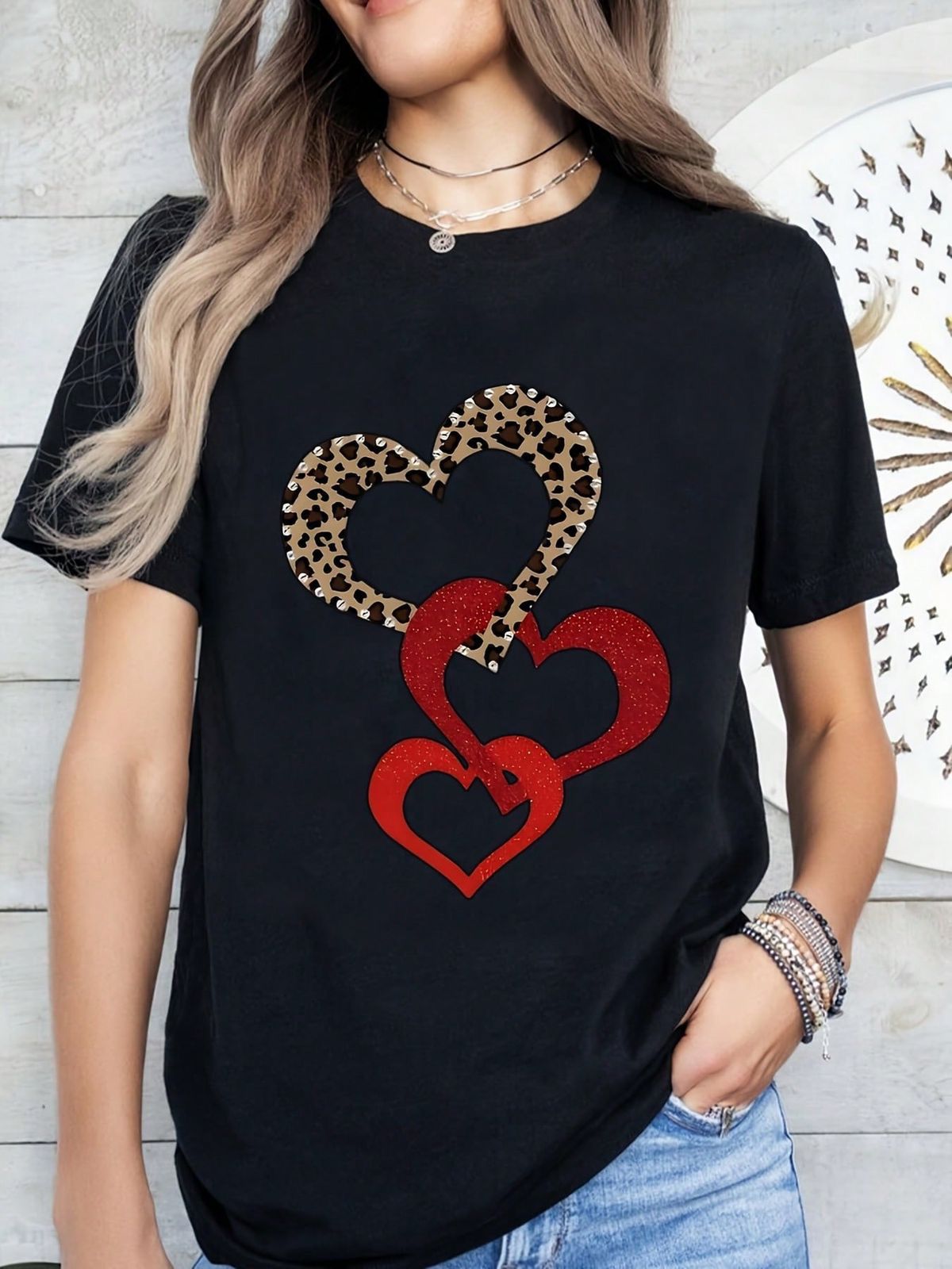 CAMISETA DAMA NEGRA CORAZONES UNIDOS