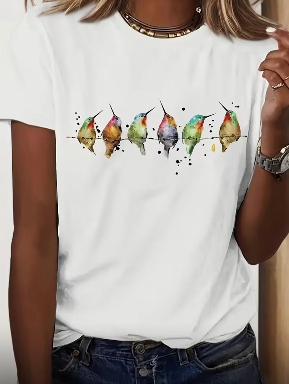 CAMISETA DAMA BLANCO PAJAROS