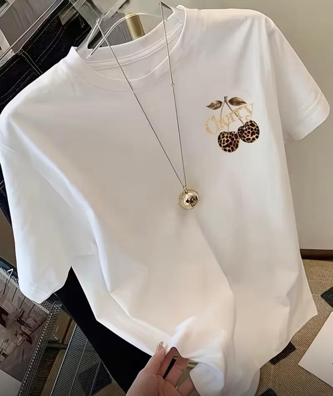 CAMISETA DAMA BLANCO CEREZAS CORAZON