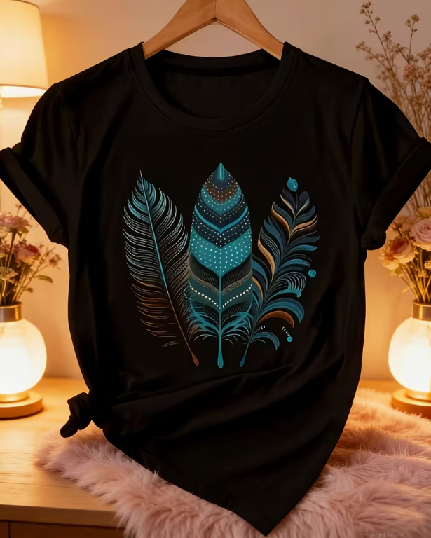 CAMISETA DAMA NEGRA 3 PLUMAS