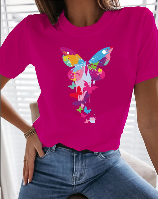 CAMISETA FUCSIA MARIPOSA ROSA
