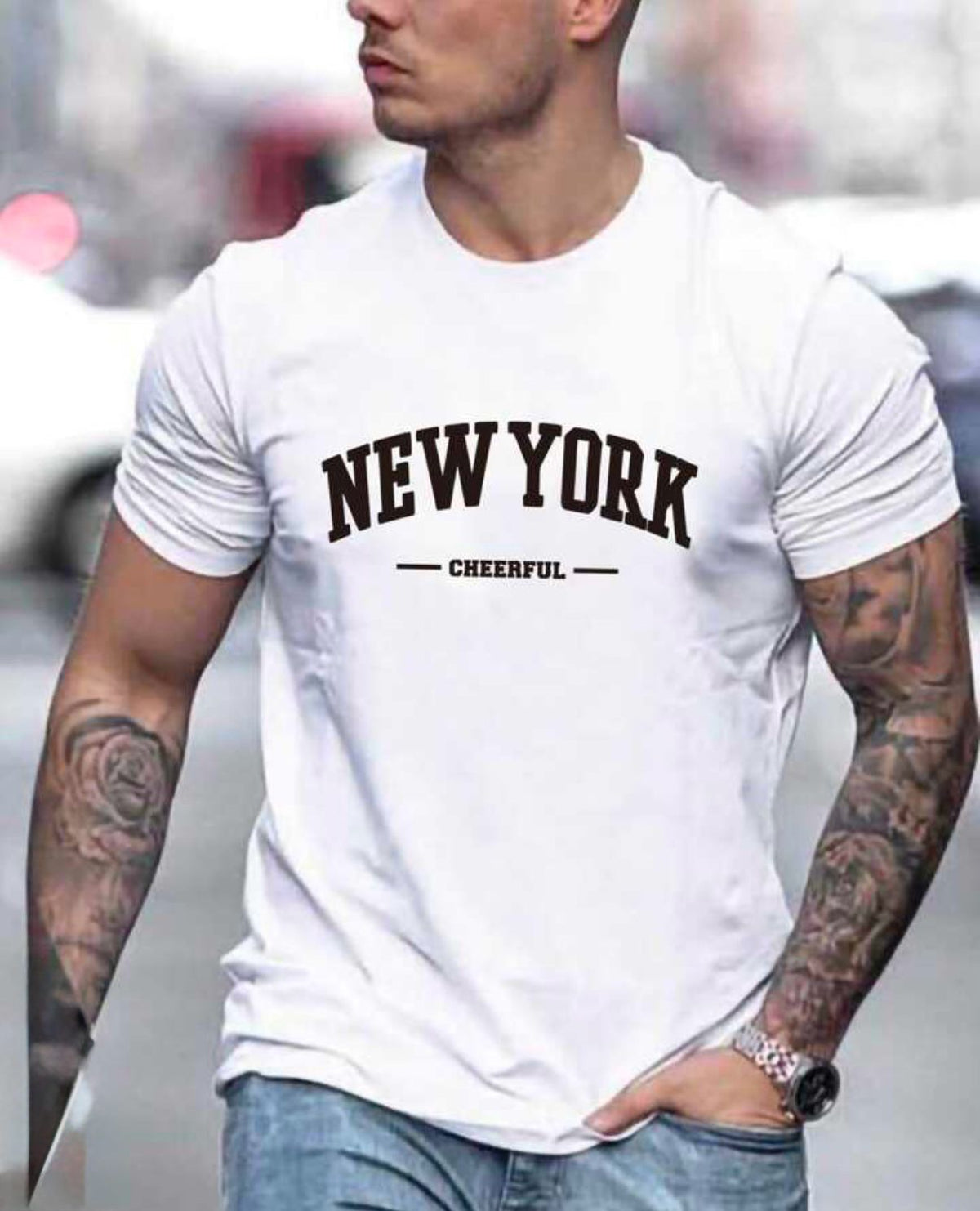CAMISETA HOMBRE BLANCA NEW YORK CHEERFUL