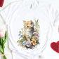 CAMISETA DAMA GATO FLORES