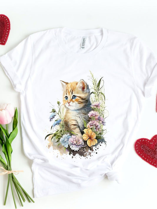 CAMISETA DAMA GATO FLORES