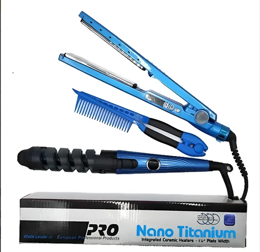 Plancha de Cabello + Rizadora de Cabello Marca Titanium