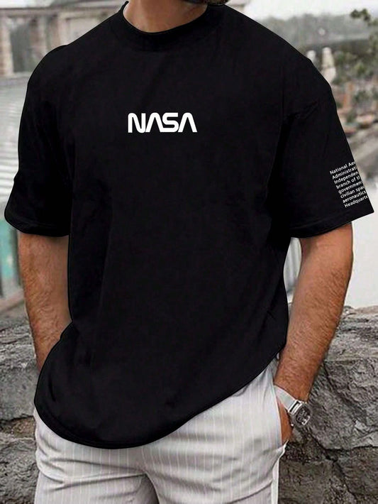 CAMISETA HOMBRE NEGRA NASA LETRAS AL COSTADO