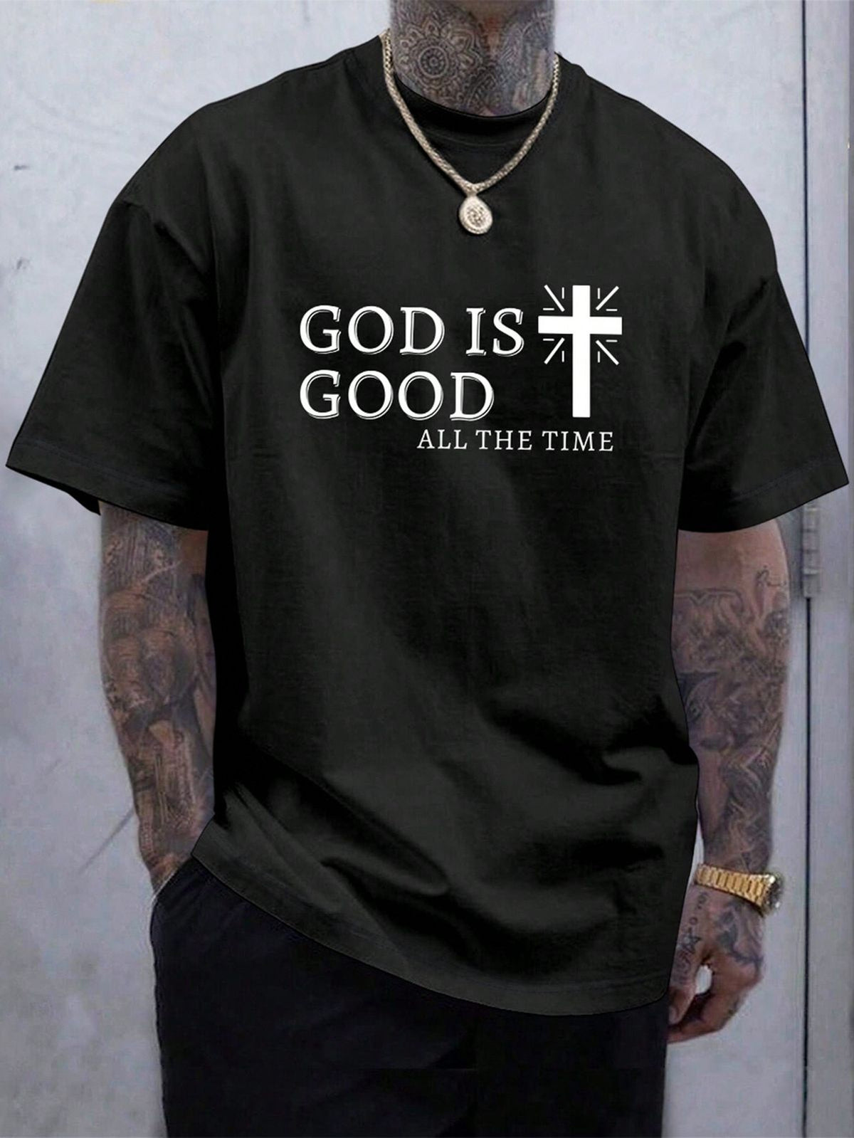 CAMISETA HOMBRE NEGRA GOD IS GOD ALL THE TIME