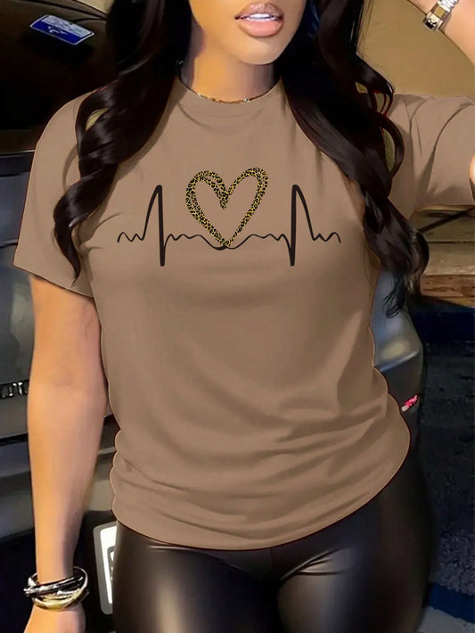 CAMISETA DAMA CARDIO CORAZON CAFE CLARO