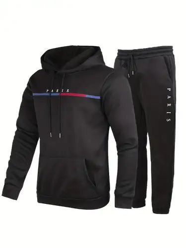 CONJUNTO JOGGER CON CAPOTA  NEGRO PARIS LINEAZUL ROJA