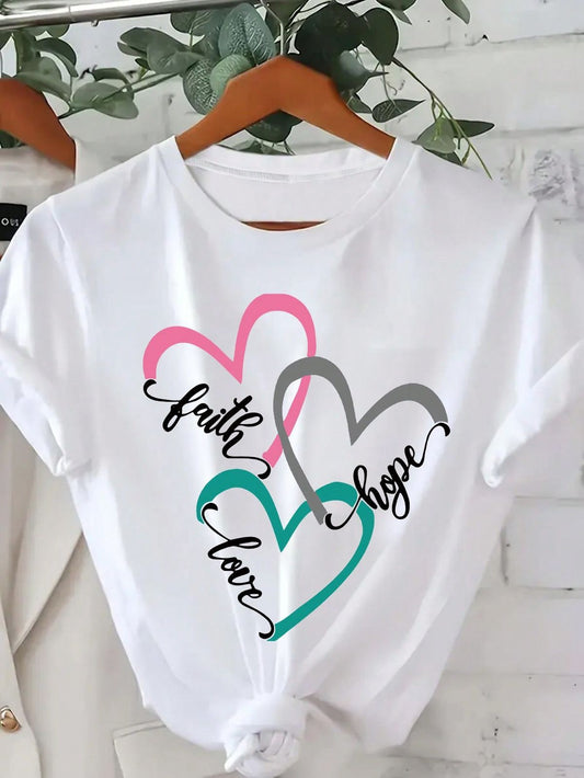 CAMISETA BLANCA DAMA TRES CORAZONES F-H-L