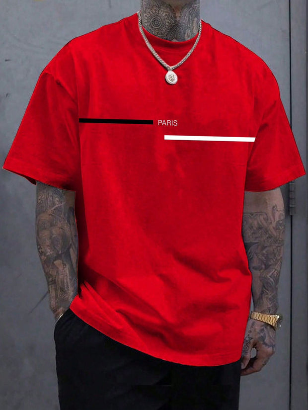 CAMISETA HOMBRE ROJA PARIS LINEA NEGRA-BLANCA