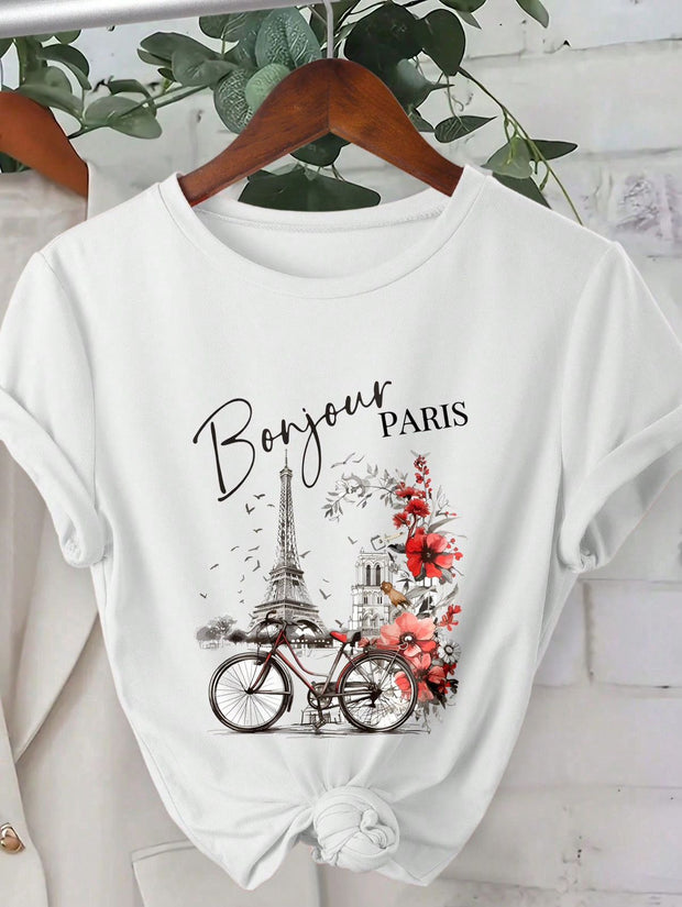 CAMISETA DAMA BLANCA BICI BONJOUR PARIS