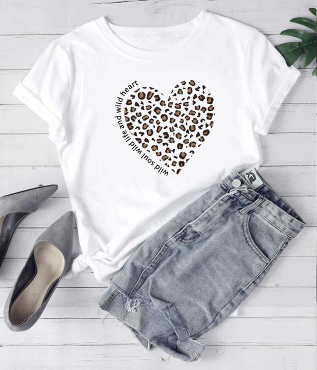 CAMISETA DAMA BLANCA CORAZON LEOPARDO WILD