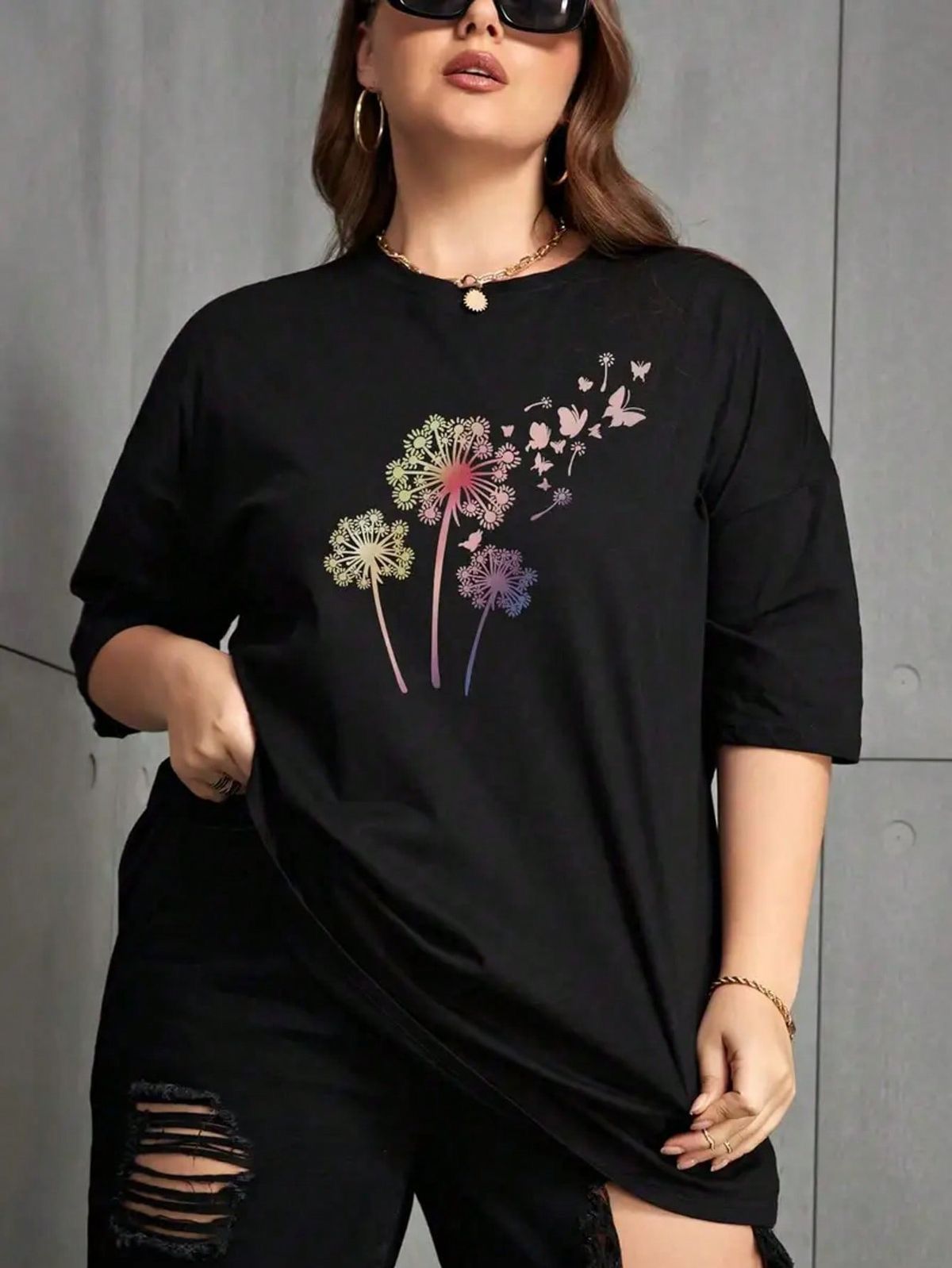 CAMISETA DAMA NEGRA DIENTE LEON COLORES