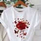 CAMISETA DAMA BLANCA ROSA ROJA