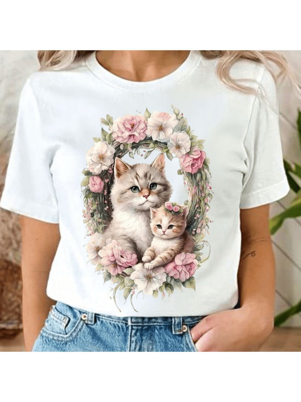 CAMISETA DAMA BLANCA GATA MAMA E HIJA