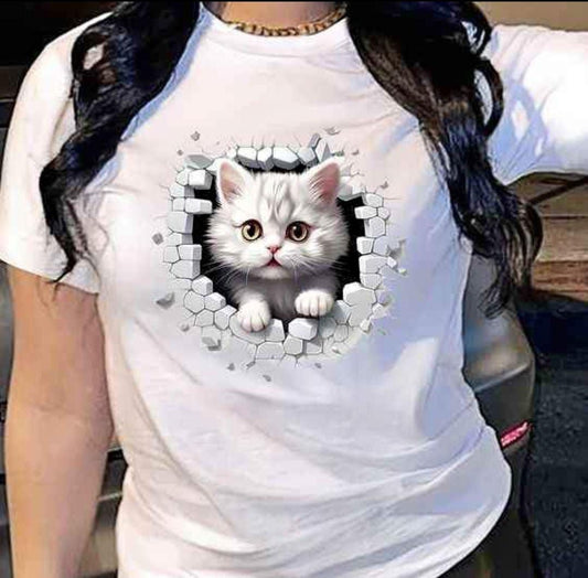 CAMISETA DAMA BLANCA GATICO ROTO