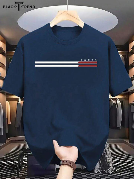 CAMISETA HOMBRE AZUL DOBLE LINEA PARIS BLANCA-ROJO