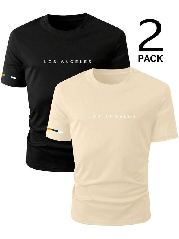 CAMISETA HOMBRE 2 PACK LOS ANGELES NEGRA-CAMEL
