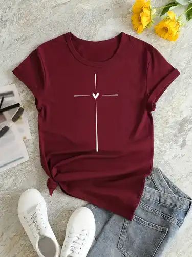 CAMISETA DAMA VINOTINTO CORAZON CRUZ