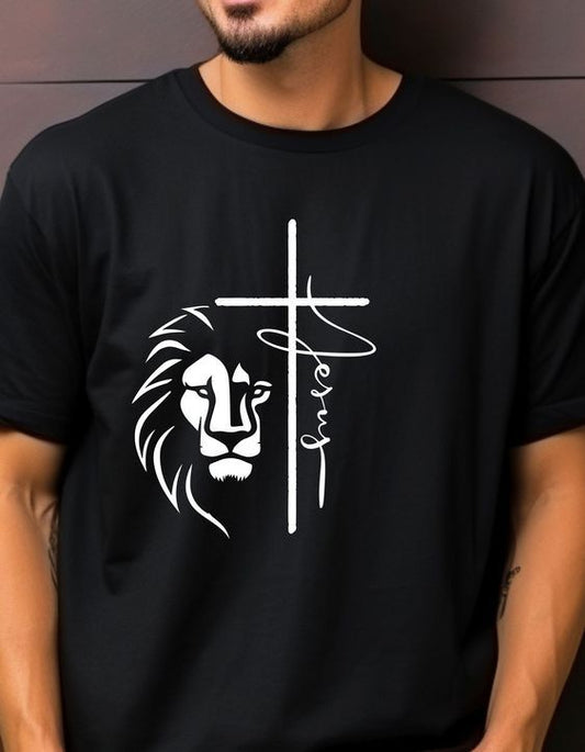 CAMISETA HOMBRE NEGRA LEON CRUZ JESUS