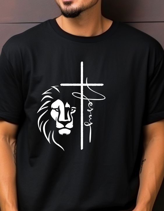 CAMISETA HOMBRE NEGRA LEON CRUZ JESUS