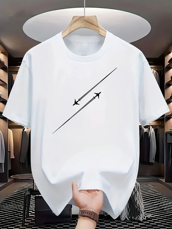 CAMISETA HOMBRE BLANCA AVION DIAGONAL