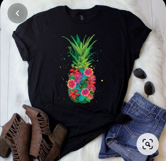 CAMISETA NEGRA PIÑA FLOERS