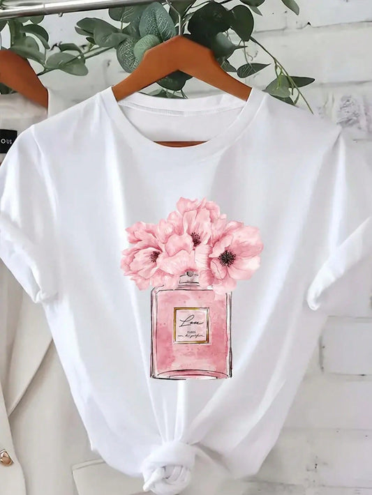 CAMISETA DAMA BLANCA PERFUME ROSA