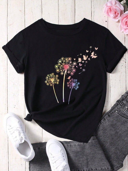 CAMISETA DAMA NEGRA DIENTE DE LEON COLORES