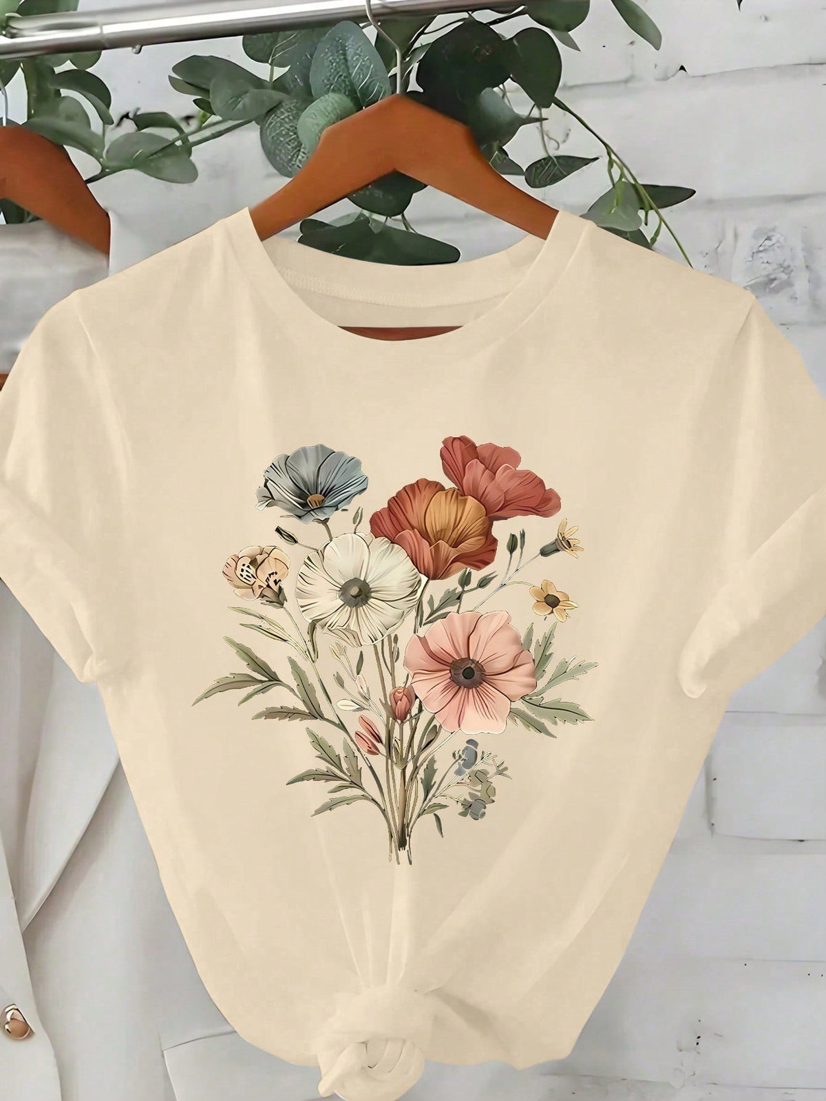 CAMISETA DAMA BEIGE RAMILLETE
