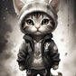 CAMISETA DAMA GATO HOODIE GRIS