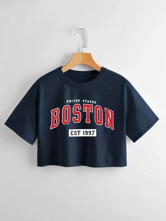 CAMISETA AZUL CROP BOSTON EST