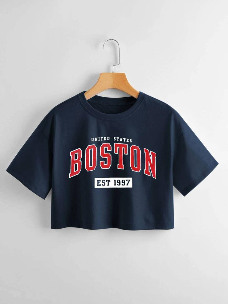 CAMISETA AZUL CROP BOSTON EST
