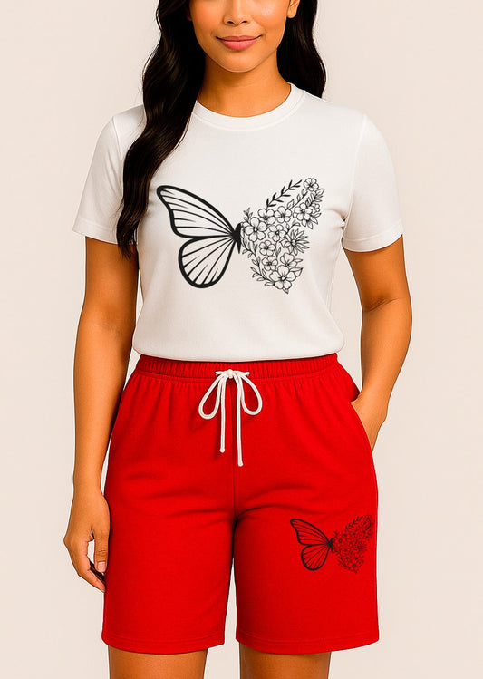 CONJUNTO DAMA BLANCO-ROJO MARIPOSA