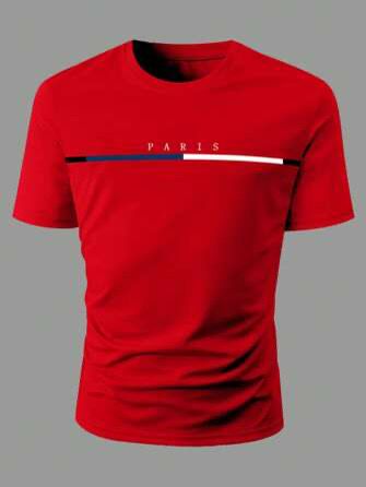 CAMISETA HOMBRE ROJA PARIS LINEA AZUL -BLANCA