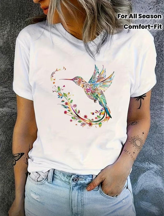 CAMISETA DAMA BLANCO CEREZAS COLIBRI MAGICO