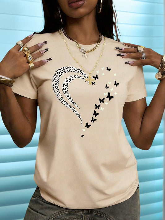 CAMSIETA DAMA CAMEL MEDIO CORAZON ANIMAL PRINT