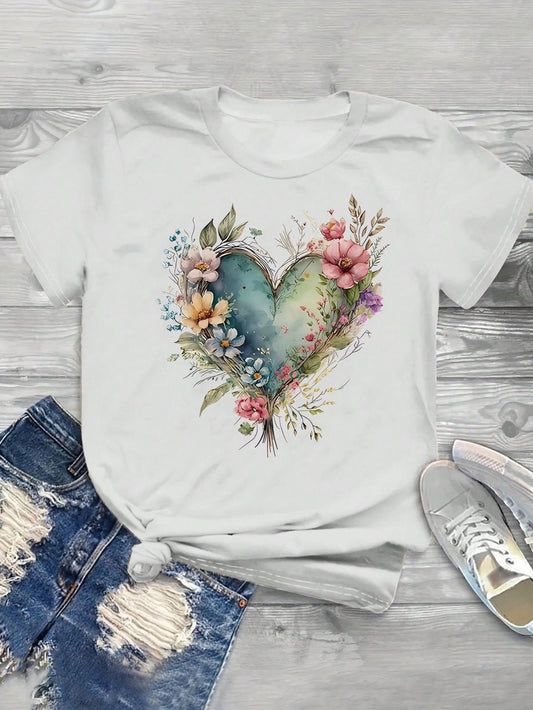 CAMISETA DAMA CORAZON FLORES