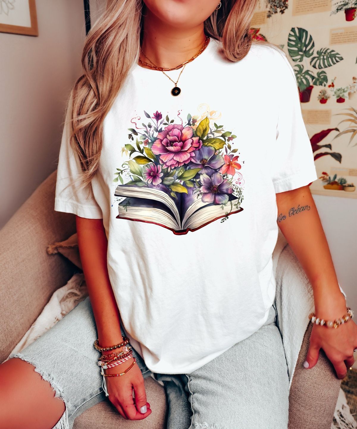 CAMISETA DAMA LIBRO FLORES