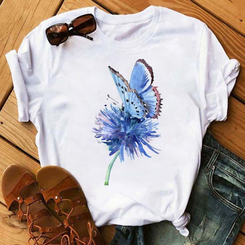 CAMISETA DAMA FLOR MARIPOSA