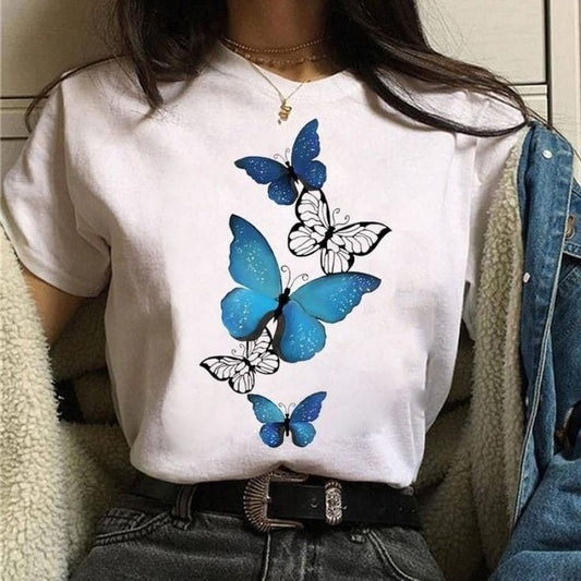 CAMISETA DAMA MARIPOSAS AZUL