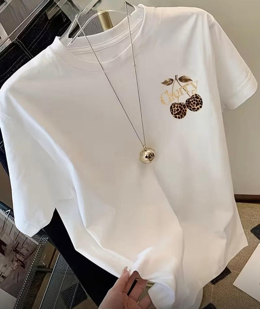 CAMISETA DAMA BLANCO CEREZAS CORAZON