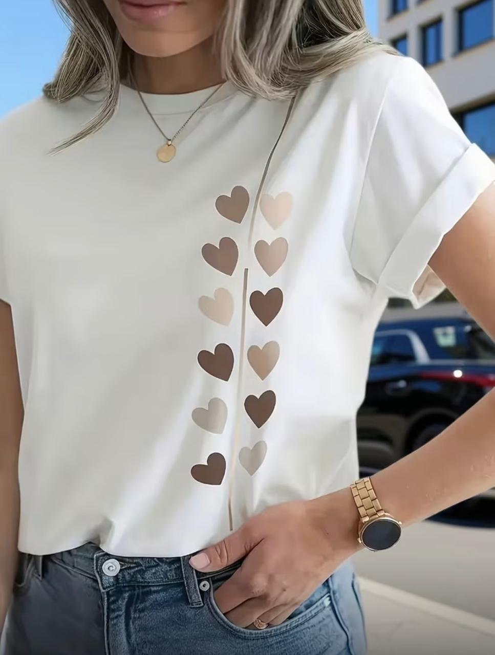 CAMISETA DAMA BLANCO CORAZONES